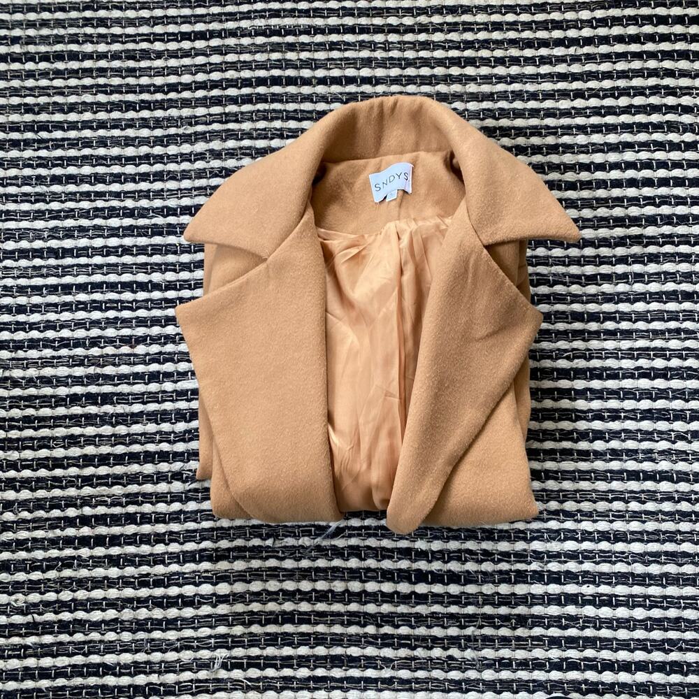 SALE! SNDYS Womens Tan Full Length Lined Pocket Pea Coat Jacket L